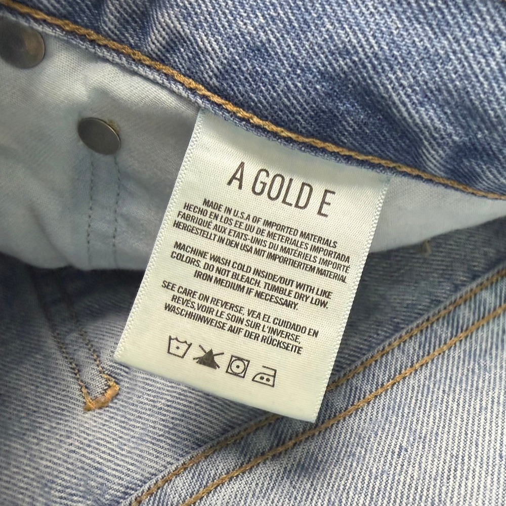 AGOLDE 90's Jean Blue Destroyed Denim Button Fly Ripped Statement Size 28 - Picture 10 of 11